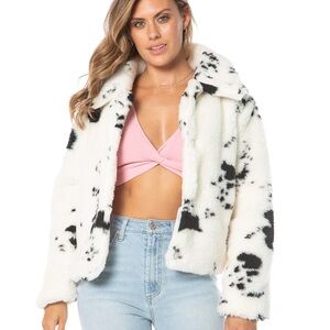 Juicy Couture size Small Faux Fur Spotted Jacket White & Black Plush  NWT
